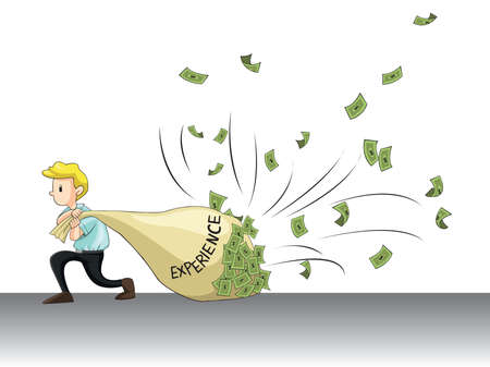 Work experience attract cash  A man is dragging his experience bag and cash fly to it, create by vectorのイラスト素材