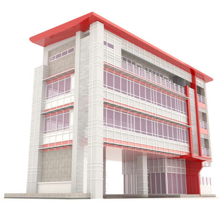 Side of 3D modern office building architecture exterior design in white background 2, create by 3Dの写真素材