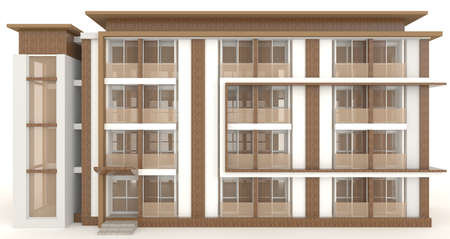 Wooden office building exterior design in white background, create by 3Dの写真素材