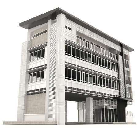 Side of 3D modern office building architecture exterior design in white background 2, create by 3Dの写真素材