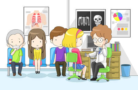 Doctor is examining group of children with stethoscope in hospital, create by vectorのイラスト素材
