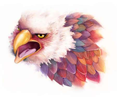 An illustration of fantasy eagle, done by watercolorの写真素材