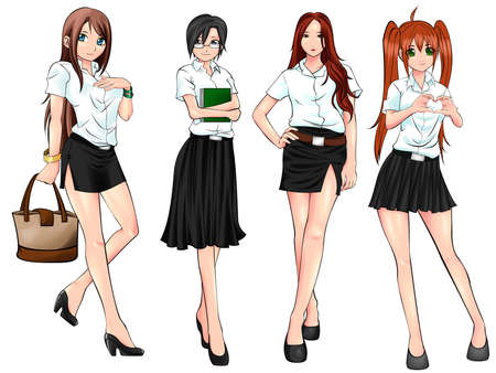 Thai college student in various uniform collection setのイラスト素材
