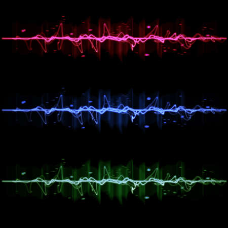 Electric wave pulse collection set, in blue, red, and green