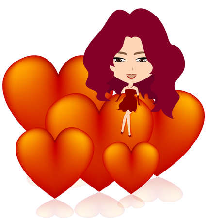 Sexy girl sitting on hearts on isolated background, create by vectorのイラスト素材