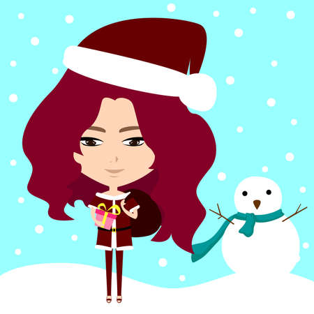 Cute Santa girl in winter background, create by vectorのイラスト素材