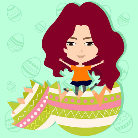Cute Easter girl in easter egg background, create by vectorのイラスト素材