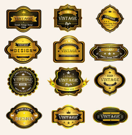 Glossy Glossy black goldvintage and retro badges design with sample text, create by vectorのイラスト素材