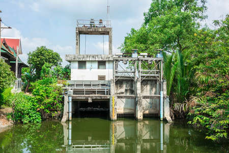 Water gate architecture in the rural canal of Thailand  It is use to release water at an appropriate...