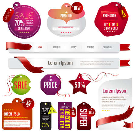 Red modern tags, labels, and headers design with sample text, create by vectorのイラスト素材