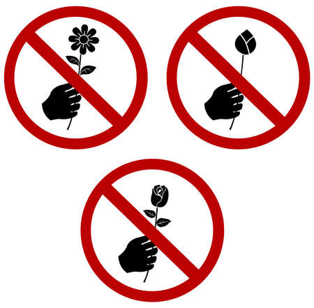 Dont Pick or give the Flower Sign collection set. A red sign that tell you not to pick the flower in this area (vector)のイラスト素材