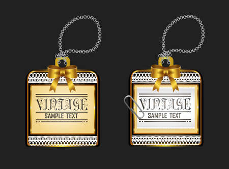 Vintage glossy golden locket badge with chain lace design, create by vectorのイラスト素材