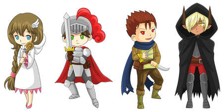 Four fantasy cartoon warriors and wizard characters set, create by vectorのイラスト素材