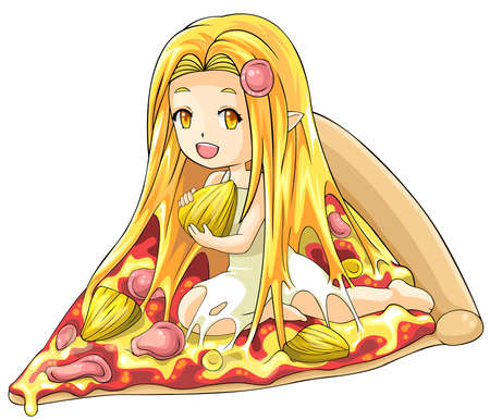 Cute cartoon pizza nymph, the goddess of food, create by vectorのイラスト素材
