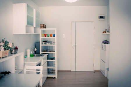 White living room with modern interior design in fashion vintage color toneの写真素材