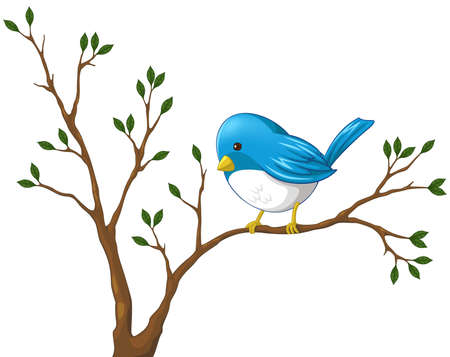 Cute little blue bird on the branch of the treeのイラスト素材