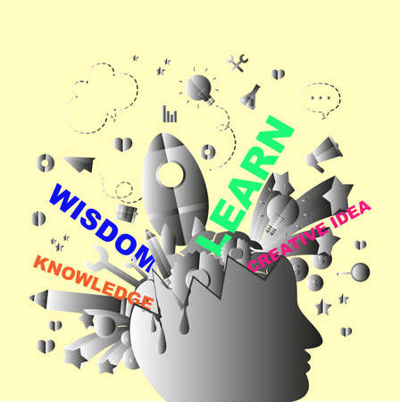 Knowledge and creativity icons flow from a man head in 3D infographic design, create by vectorのイラスト素材