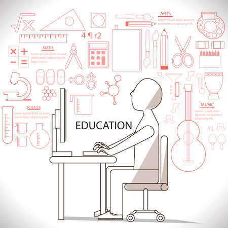 Flat linear infographic of man studying in many subject such as art and science. It is an education concept create by vectorのイラスト素材