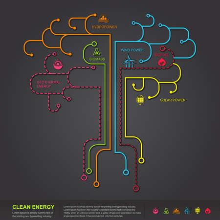 Clean energy flat infographic diagram template design in tree shape create by vectorのイラスト素材