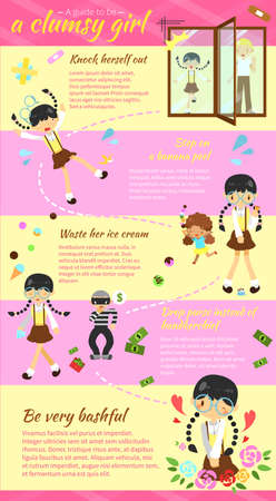 A guide to be a clumsy girl infographic template layout design with sample text version 2 create by vectorのイラスト素材