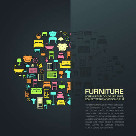 Flat home furniture icon design in a sofa shape with half transparent background space with sample text create by vectorのイラスト素材