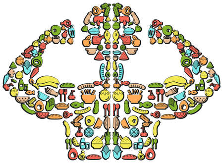 Colorful food icon designed to look like a strong man body with isolated background create by vectorのイラスト素材