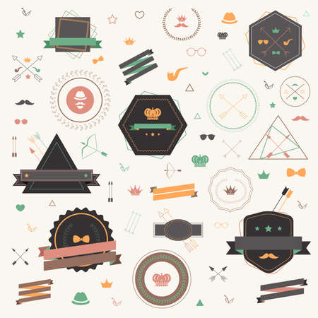 Colorful Hipster tag and badge icon collection set in retro style create by vectorのイラスト素材