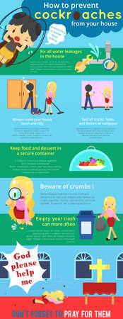 How to prevent cockroaches from your house cartoon infographic template design with sample text layout, create by vectorのイラスト素材