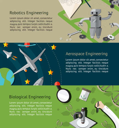 Robotic, aerospace, and biological engineering education infographic banner template layout background website page design, create by vectorのイラスト素材