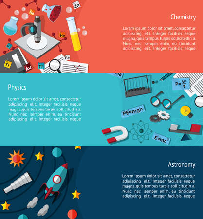 Science education infographic banner template layout such as physics chemistry and astronomy background website page design create by vectorのイラスト素材
