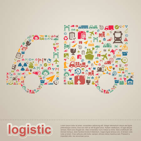 Logistic distribution and transportation delivery infographic template layout design background icon in truck shape banner page for website or brochure, create by vectorのイラスト素材