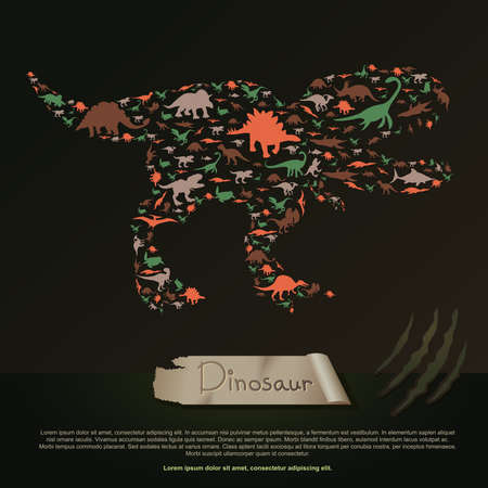 Flat dinosaur and prehistoric reptile animal infographic banner background template layout in Tyrannosaurus Rex icon shape for education or advertisement, create by vectorのイラスト素材