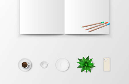 Office and working space product mockup template layout background banner for design and decoration with many objects and tools, create by vectorのイラスト素材