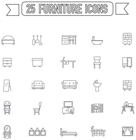 Flat line silhouette  furniture and home appliance interior graphic sign and symbol icon collection set, create by vectorのイラスト素材