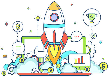 Flat line business and startup investment graphic design in creative business financial sign and symbol icon with isolated background concept, create by vectorのイラスト素材