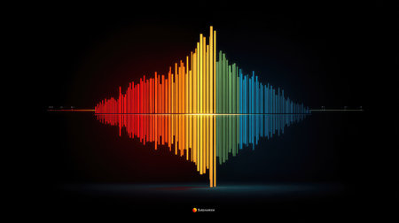 An abstract illustration presents a vibrant audio waveform ...