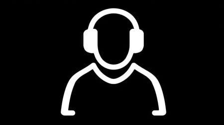 An icon depicts a person wearing headphones. The image is rendered in a minimalist, two-tone style. The white lines against a black backdrop create a stark contrast, suggesting a clean, modern aesthetic. This illustration could be suitable for various uses related to audio, music, or listening concepts.の素材