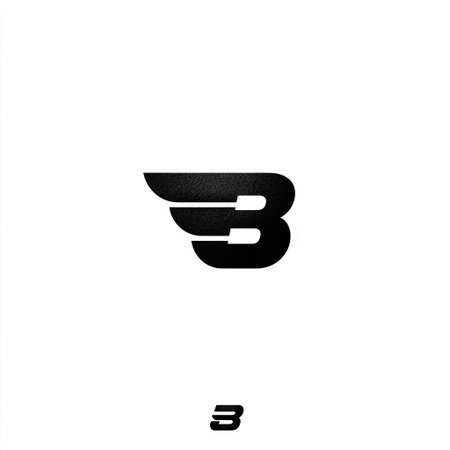 This image displays a black letter B with a wing design on a white background. The design features a minimalist style with clean lines. The composition is simple, focusing on the central element. It could be used for various branding, graphic design, or abstract concepts. Suitable for commercial and editorial uses.の素材