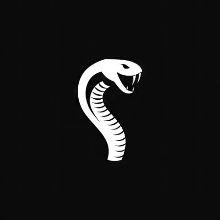 A graphic rendering depicts a white snake silhouette against a solid black backdrop. The illustration features a detailed portrayal of the reptile, potentially indicating venomous characteristics. The simple composition uses contrasting colors, suggesting a digital or vector graphic suitable for a variety of creative applications.の素材
