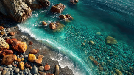A top-down view of clear blue water with pebbles, an aesthetic background, pastel colors, minimalistic, high resolution, high quality, high detail, cinematic lighting, trending on Artstation, sharp focus, studio photo shot, intricate details, highly detailed. --ar 16:9 --quality 2 --stylize 750 --v 7 Job ID: 8c681e1d-b399-423e-b568-33b97ebd299eの素材