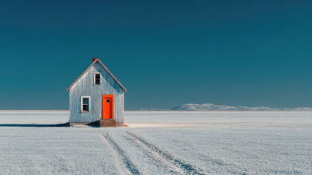A wooden house in the snow, a simple and clean background, a minimalist style, with white space stacked on top of each other, the pure white snow covering the ground, a small orange wooden building, a flat view, a high-definition photograph. --ar 16:9 --quality 2 --stylize 750 --v 7 Job ID: adbf9603-e10f-40c0-907b-4d3c1b7ec5a7の素材