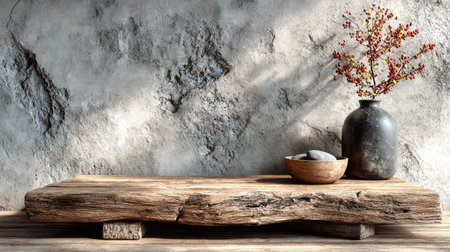 Empty wooden table top with soft sunlight and concrete wall background for product presentation, mockup space, 3D rendered illustration. --ar 16:9 --quality 2 --stylize 750 --v 7 Job ID: 2fea53d5-4b65-4bb7-bc35-c489dae85c23の素材