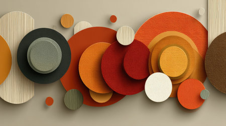 Abstract background for product presentation, modern design with circles and ovals in different colors, simple shapes, white space, light beige, white, gray, brown, orange, soft lines, vector illustration, high resolution, high detail, high quality --ar 16:9 --quality 2 --stylize 750 --v 7 Job ID: a5b1f053-c875-43e9-925b-c023fa873e43の素材