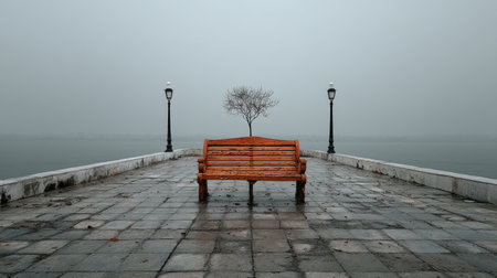 Minimalist bench in the foggy background, white sky, simple background, hyperrealistic photography. --ar 16:9 --quality 2 --stylize 750 --v 7 Job ID: fb29fe65-6a2a-40eb-8368-0db1576b5cc1の素材