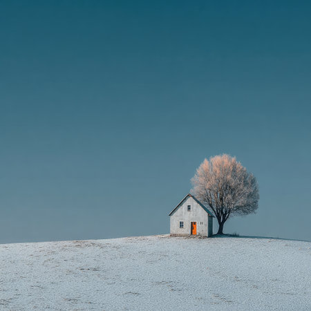 Minimalist style, a small wooden house in the snow, simple background, pure white, high-definition photography. --chaos 30 --stylize 750 --v 7 Job ID: 0688f8b0-3c05-41b2-a820-d3e8a9979505の素材