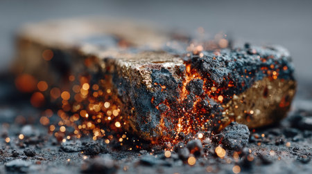 Photo of a gold bar on the ground with sparks flying around it, on a grey background. Web banner with copy space on the right. --chaos 20 --ar 16:9 --stylize 750 --v 7 Job ID: 0cdfb759-bbc2-4538-a8b6-0a86aeeff779の素材