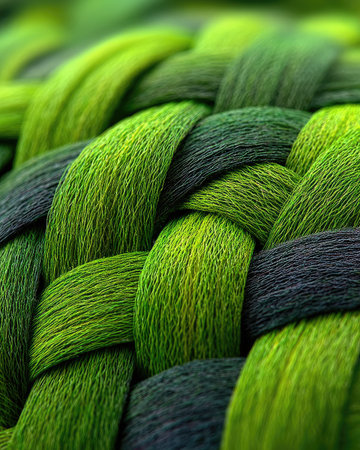 A close-up of the woven pattern made from green lemongrass leaves, showcasing their unique texture and color. The background is neutral to highlight the details. --chaos 40 --ar 4:5 --stylize 750 --v 7 Job ID: 6524cd90-f6bd-454d-8ebc-4c2abb023384の素材