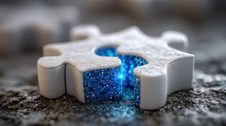 A high-resolution photograph of a white jigsaw puzzle with one blue piece, close-up view. --chaos 30 --ar 16:9 --stylize 750 --v 7 Job ID: 4412906e-190f-4ea6-9c83-2c85850bce22の素材