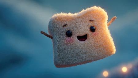 Fluffy bread slice floats joyfullyの素材