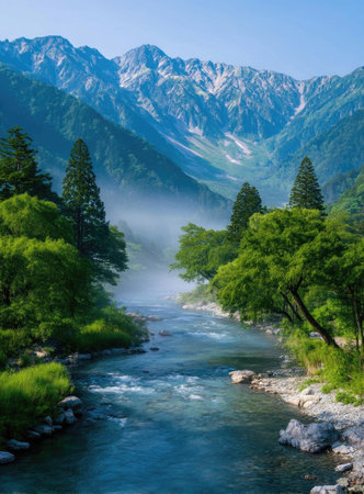 Misty mountain river valley (1)の素材